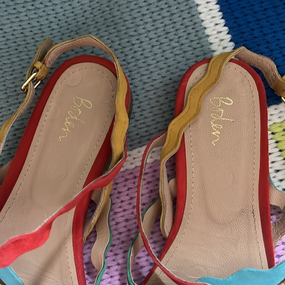 Boden suede sandals ribbon Rick rack ric rack pink red blue yellow green size 7 - Picture 3 of 4
